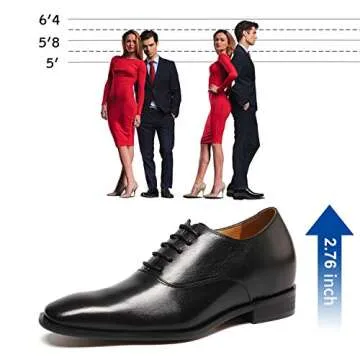 CHAMARIPA Men's Height Increasing Dress Shoes - Invisible Height Increasing Elevator Shoes for Men, Calfskin Leather Oxford Formal Shoes, Black, Y6532, Size 9.