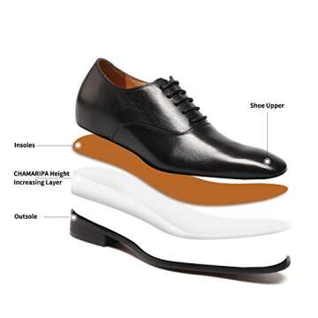 CHAMARIPA Men's Height Increasing Dress Shoes - Invisible Height Increasing Elevator Shoes for Men, Calfskin Leather Oxford Formal Shoes, Black, Y6532, Size 9.
