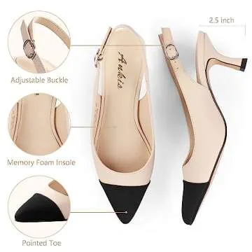 Ankis Slingback Heels for Women Closed Toe Women's Pumps Kitten Heel Wedding Party Casual Dress Shoes Nude Black