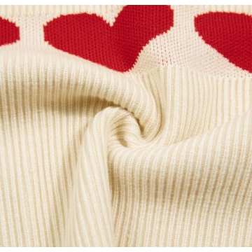 LUKYCILD Love Heart Sweater Quarter Zip Sweater Women V Neck Valentines Pullover Sweatshirt Ribbed Knitted Loose Slouchy Tops Apricot
