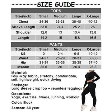 YOFIT Women's Workout Outfit 2 Pieces Seamless Yoga Leggings with Athletic Long Sleeve Shirt Gym Clothes Set Black