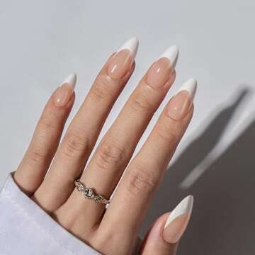 BTArtboxnails Almond French Tip Gel Nail Tips Kit - Soft Press on Nails with Nude Acrylic Tips XCOAT...