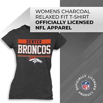 Team Fan Apparel NFL Women's Team Block Charcoal Tagless T-Shirt - Cotton Blend - Rock Game Day with Perfect Comfort & Style (Denver Broncos - Charcoal, Small)