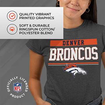 Team Fan Apparel NFL Women's Team Block Charcoal Tagless T-Shirt - Cotton Blend - Rock Game Day with Perfect Comfort & Style (Denver Broncos - Charcoal, Small)