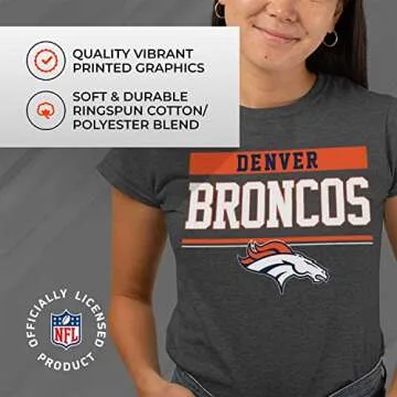 Team Fan Apparel NFL Women's Team Block Charcoal Tagless T-Shirt - Cotton Blend - Rock Game Day with Perfect Comfort & Style (Denver Broncos - Charcoal, Small)