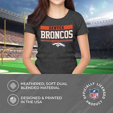 Team Fan Apparel NFL Women's Team Block Charcoal Tagless T-Shirt - Cotton Blend - Rock Game Day with Perfect Comfort & Style (Denver Broncos - Charcoal, Small)