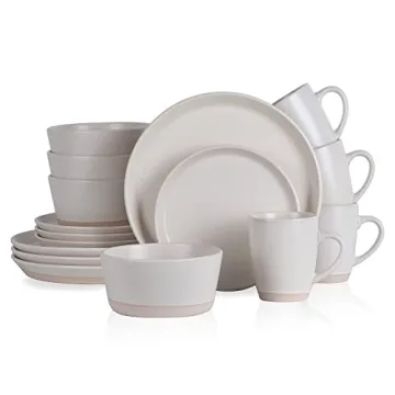 Stone Lain Jules Modern Stoneware 16-Piece Round Dinnerware Set, Plates and Bowls Sets, Dish Set for...