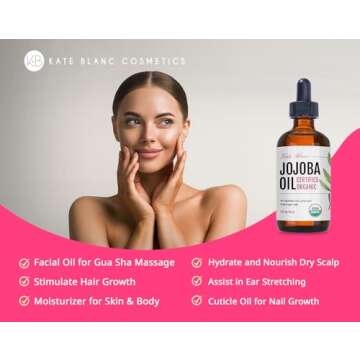 Kate Blanc Cosmetics Jojoba Oil for Hair, Face & Skin. Gua Sha Oil for Face Massage & Dermaplaning (...