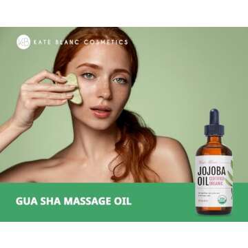 Kate Blanc Cosmetics Jojoba Oil for Hair, Face & Skin. Gua Sha Oil for Face Massage & Dermaplaning (2oz, Organic, 100% Pure, Natural)