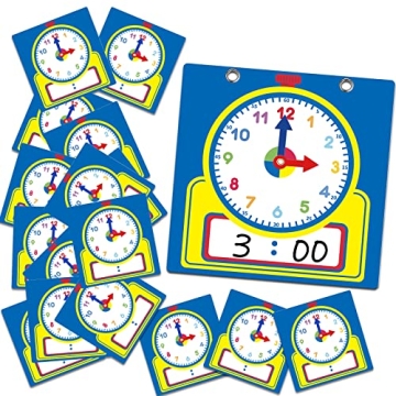 Junkin 25 Pcs Teaching Clock Kit, Clocks Practice Clocks for Kids Learning Time with Erasable Surfac...