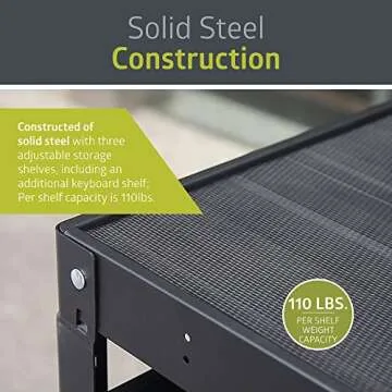 Pearington AV Presentation Cart Stand for Video Projector, TV, Laptop Computers, Printers, Metal Construction Rolling Storage Cart with Adjustable Shelves, 4 Wheels, 4 Outlets, 12ft Cord, Black