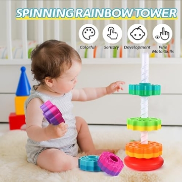 LMTNNB Rainbow Rotating Tower for Kids 1-3