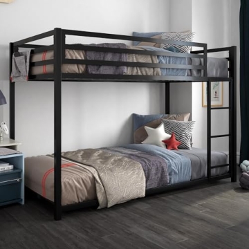 DHP Miles Low Metal Bunk Bed for Kids with Ladder and Guardrails