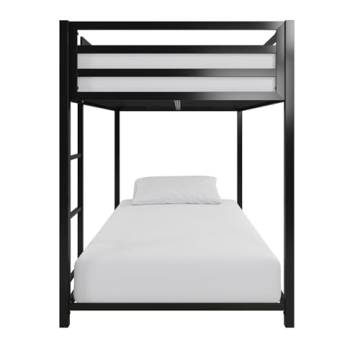 DHP Miles Low Metal Bunk Bed for Kids with Ladder and Guardrails