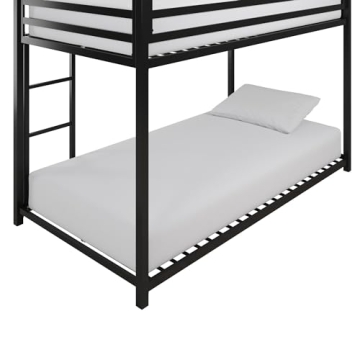 DHP Miles Low Metal Bunk Bed for Kids with Ladder and Guardrails