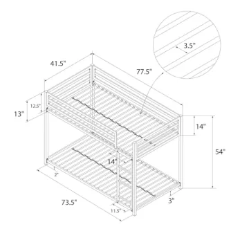 DHP Miles Low Metal Bunk Bed for Kids with Ladder and Guardrails