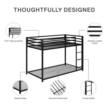 DHP Miles Low Metal Bunk Bed for Kids with Ladder and Guardrails