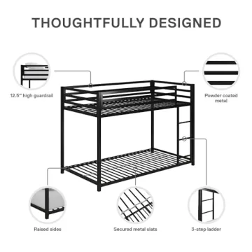 DHP Miles Low Metal Bunk Bed for Kids with Ladder and Guardrails