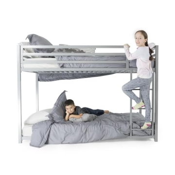 DHP Miles Low Metal Bunk Bed for Kids with Ladder and Guardrails