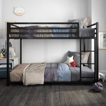 DHP Miles Low Metal Bunk Bed for Kids with Ladder and Guardrails