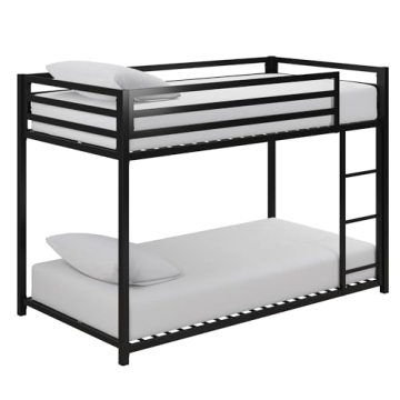 DHP Miles Low Metal Bunk Bed for Kids with Ladder and Guardrails