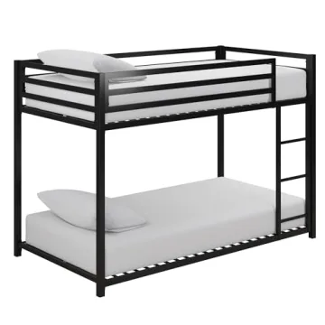 DHP Miles Low Metal Bunk Bed for Kids with Ladder and Guardrails