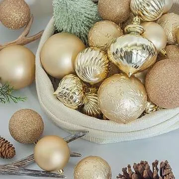 KI Store Champagne Christmas Balls 34pcs 2.36-Inch Christmas Tree Decoration Ornaments for Xmas Tree Holiday Wreath Garland Decor Ornaments Hooks Included