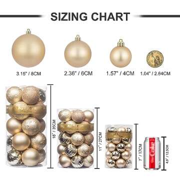 KI Store Champagne Christmas Balls 34pcs 2.36-Inch Christmas Tree Decoration Ornaments for Xmas Tree Holiday Wreath Garland Decor Ornaments Hooks Included
