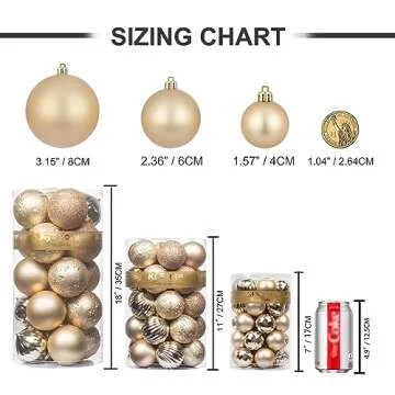 KI Store Champagne Christmas Balls 34pcs 2.36-Inch Christmas Tree Decoration Ornaments for Xmas Tree Holiday Wreath Garland Decor Ornaments Hooks Included