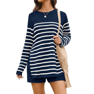NENONA Women's Stripe Sweater Sets Two Piece Knit Outfits for Cozy Fall Fashion