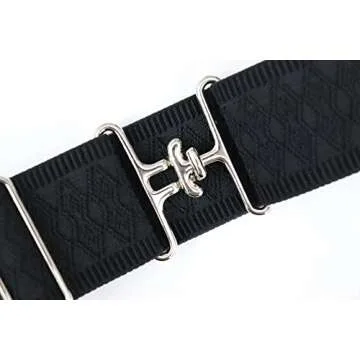 Heads Up Apparel 2 inch Equestrian Elastic Belt with snaffle bit, circle or surcingle buckle. (Surcingle Buckle, Black Pattern)