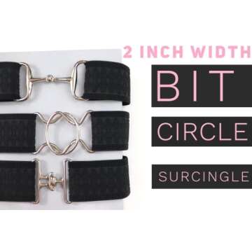 Heads Up Apparel 2 inch Equestrian Elastic Belt with snaffle bit, circle or surcingle buckle. (Surcingle Buckle, Black Pattern)