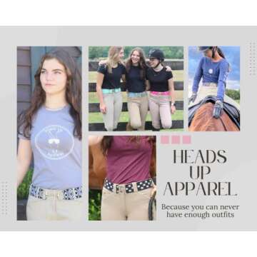 Heads Up Apparel 2 inch Equestrian Elastic Belt with snaffle bit, circle or surcingle buckle. (Surcingle Buckle, Black Pattern)