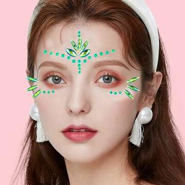 Mermaid Face Gems Stick Jewels for Women Cosplay Mermaid Alien Halloween Rave Party Makeup for Kids Green Hair Eye Body Gems Jewels Stickers Temporary Tattoos Festival Decor (Green)