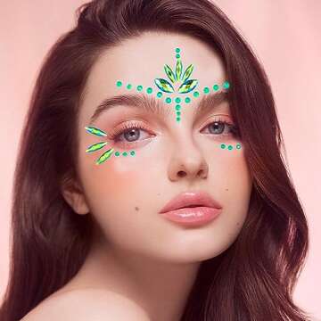 Mermaid Face Gems Stick Jewels for Women Cosplay Mermaid Alien Halloween Rave Party Makeup for Kids Green Hair Eye Body Gems Jewels Stickers Temporary Tattoos Festival Decor (Green)