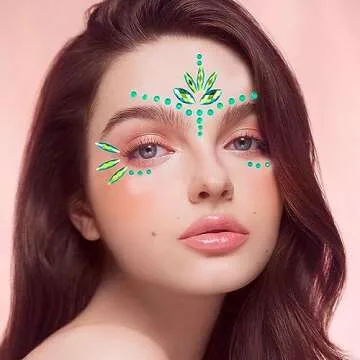 Mermaid Face Gems Stick Jewels for Women Cosplay Mermaid Alien Halloween Rave Party Makeup for Kids Green Hair Eye Body Gems Jewels Stickers Temporary Tattoos Festival Decor (Green)