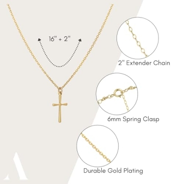 Sterling Silver Cross Necklace for Women - Gold