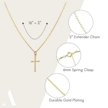 Sterling Silver Cross Necklace for Women - Gold