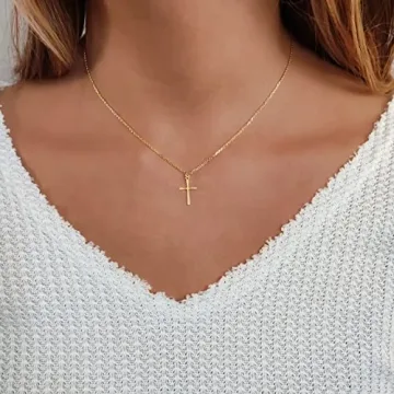 Sterling Silver Cross Necklace for Women - Gold