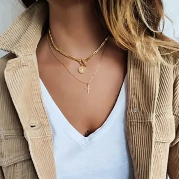 Sterling Silver Cross Necklace for Women - Gold