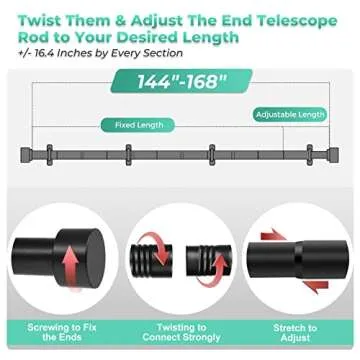 Long Curtain Rods for Windows 32 to 168, 1 Inch Industrial Curtain Rod, Black Rustic Curtain Rods For Bedroom, Indoor&Outdoor Curtain Rod, Room Divider Curtain Rods Adjustable Telescope Design