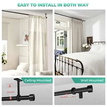 Long Curtain Rods for Windows 32 to 168, 1 Inch Industrial Curtain Rod, Black Rustic Curtain Rods For Bedroom, Indoor&Outdoor Curtain Rod, Room Divider Curtain Rods Adjustable Telescope Design