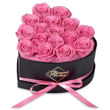 GLAMOUR BOUTIQUE 16-Piece Flowers Forever Heart Shape Box - Preserved Roses, Immortal Roses That Las...