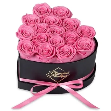 GLAMOUR BOUTIQUE 16-Piece Flowers Forever Heart Shape Box - Preserved Roses, Immortal Roses That Las...