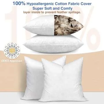 zibroges 20x20 Euro Pillow Inserts Set of 2 - Down Feather Throw Pillows Cushions for Couch, Bed, and Home Decor, Cotton Cover European Pillows Firm and Support, White