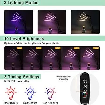 Aogled Grow Light for Indoor Plants,50W LED Plant Lamp with Adjustable Gooseneck,3/9/12H Timer and 10 Dimmable Brightness,5 Head Growing Lights for Seedling Micro Greens Succulents Vegetables