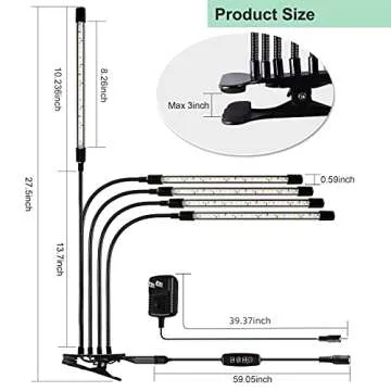 Aogled Grow Light for Indoor Plants,50W LED Plant Lamp with Adjustable Gooseneck,3/9/12H Timer and 10 Dimmable Brightness,5 Head Growing Lights for Seedling Micro Greens Succulents Vegetables