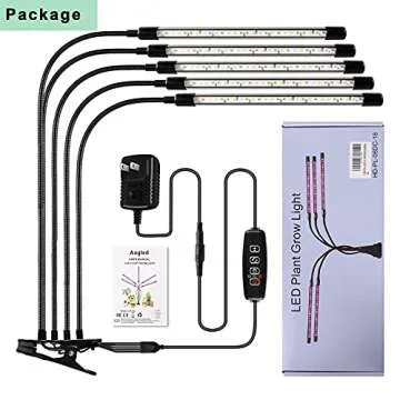 Aogled Grow Light for Indoor Plants,50W LED Plant Lamp with Adjustable Gooseneck,3/9/12H Timer and 10 Dimmable Brightness,5 Head Growing Lights for Seedling Micro Greens Succulents Vegetables