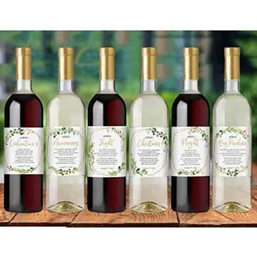 Printed Party Marriage Milestones, Greenery Wedding Firsts, 6 Wine Bottle Labels