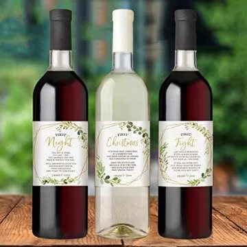Printed Party Marriage Milestones, Greenery Wedding Firsts, 6 Wine Bottle Labels